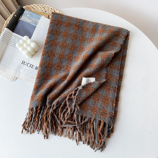 Cross-Border Circle Yarn Houndstooth Shawl Scarf Women's Winter High-Level Atmosphere Black English Style Scarf Shawl