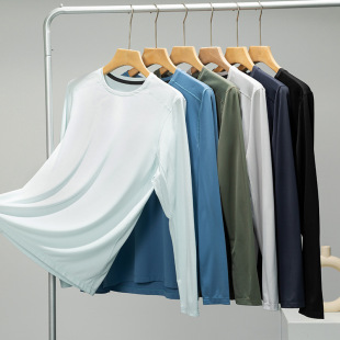 Bird's Outdoor Sports T-shirt Men's Long-sleeved Laser Drilling Breathable Quick-drying T-shirt Round Neck Bacteriostatic Quick-drying T-shirt for Men