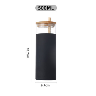 Amazon high temperature resistant high borosilicate glass straw cup simple fashion insulation silicone cup cover can be printed LOGO