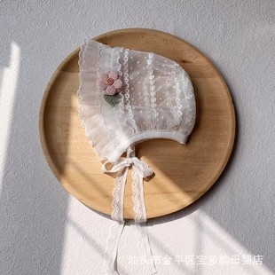 Summer Newborn Infant Spring and Autumn Thin Princess Baby Lace Girl Court Sunshade Hat 0-3-6 Months