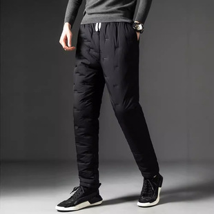 Foreign Trade Men's Down Pants 2024 Winter Thickened Warm Cold-proof Plus Size Solid Color Casual Pants Ankle-length Pants
