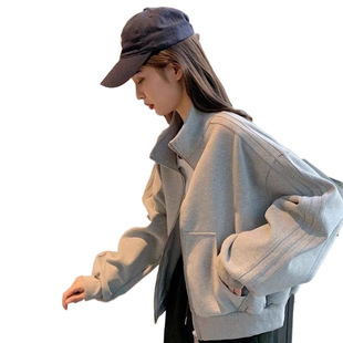 Baseball Suit Coat Women's Spring and Autumn Casual Sweater 2025 New All-Match Jacket with Vertical Collar Short Coat for Small Men
