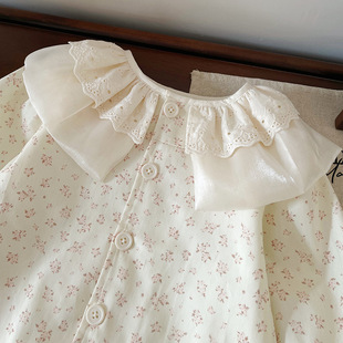 [in stock] QW246879 girls fashion coat 2024 autumn new doll shirt lapel lace foreign style