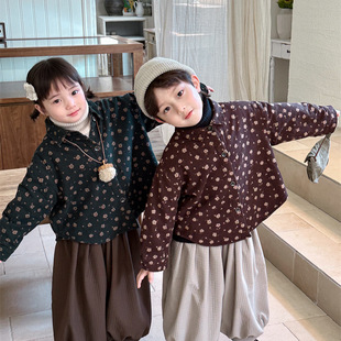 Jiaye Children Pin 2024 Детский зимний новый цветок плюс бархатная рубашка для мужчин и женщин
