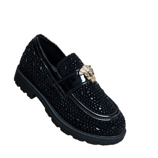New 2025 Fashion Unisex Loafers Korean Style Rhinestone Huidong Children's Shoes leathershoes Black Small Leather Shoes