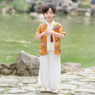 Детский национальный стиль Hanfu костюм с короткими рукавами 2025 новый мужской и женский детский летний китайский костюм в стиле Тан
