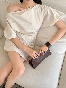 2025 New [Art Exhibition Muse Skirt] Slanted Shoulder Two-Wear Short Skirt Summer French Dress Women's One-Shoulder Trend