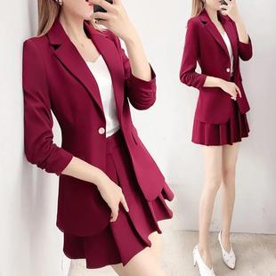 Red Suit Dress Women's 2024 Spring and Autumn Fashion plus size Temperament Small Suit Jacket Pleated Skirt Two-piece Set