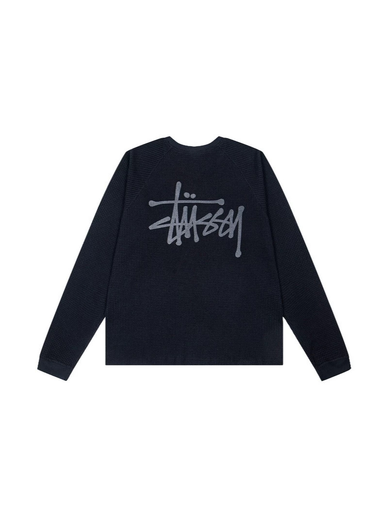 Stu New 26Ss Autumn Series Logo Design Washed Raglan Sleeve Waffle Retro Long T-Shirt