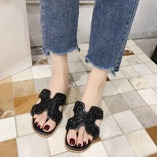 Colorful small broken diamond casual foreign trade plus size slippers 2024 summer new outdoor fashion one word beach slippers