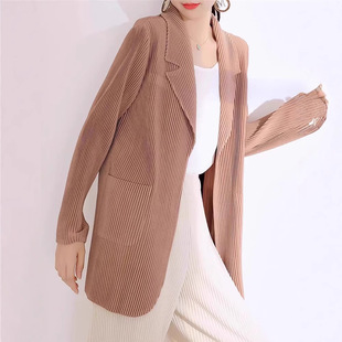 Miyake Elegant Fashion Simple Comfortable Loose Casual Dress Collar Women's 2023 Summer New High-end Pleated Coat