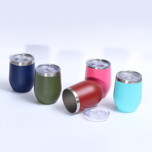 Cross-border 12oz stainless steel eggshell Cup plastic-sprayed double-layer vacuum red wine glass insulation cold-keeping U-shaped vacuum cup wholesale