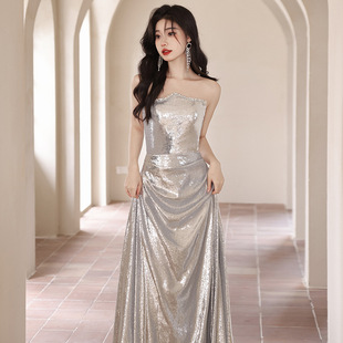 Off-shoulder evening dress for women 2024 new high-grade Spring and Autumn high-end temperament annual meeting host dress Noble sexy