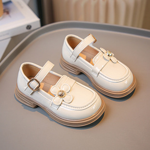 Girls Princess Shoes Leather Shoes Spring and Autumn Children's Single Shoes Soft Sole English Style Black Children's Shoes for Students Little Girls Loafers