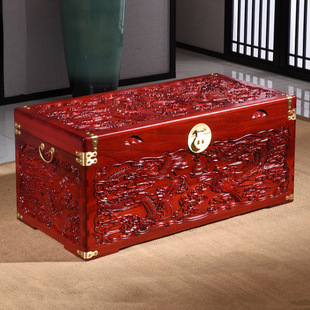 Wooden Dragon and Phoenix Box Wedding Dowry Box Antique Carved Dowry Box Storage Accompanying Marriage Ci Painting Collection Cool Pressure Cool Pressure