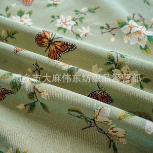 Bean Green Hard Butterfly Mori Women's Clothing Spring and Autumn dress Clothing Fresh Jacquard Cloth Pastoral Bouquet Flower Cloth Bag