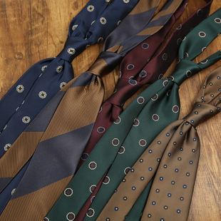 Dress tie men's Korean business 8CM hand-made professional attire British striped polyester wine red pattern coffee
