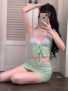 Korean Bikini New Contrast Color Girl Sexy Spice Girls Pure Want to Cover Belly Slim Vacation Four-piece Swimsuit