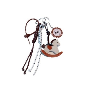 South Korea Niche Miu Style Wind Leather Trojan Car Keychain Creative Gift Woven Rope Chips Bag Pendant