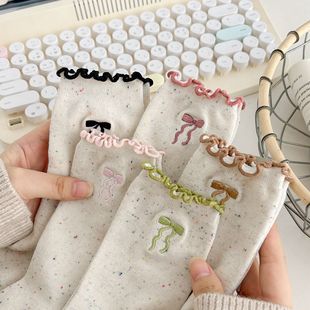 Socks Women's Spring and Autumn Mid-length Socks Bow Embroidered Point Yarn Curled Stocking Japanese-style Cute All-match Women's Cotton Socks