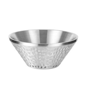 304 Korean-style Stainless Steel Hammer Pattern V-shaped Bucket Bowl Double-layer Temperature-insulated Cold Noodle Bowl Snail Powder Ramen Soup Bowl Salah Bowl