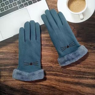 Gloves ladies winter warm velvet imitation Rex rabbit hair mouth windproof cold suede long finger Korean fashion touch screen