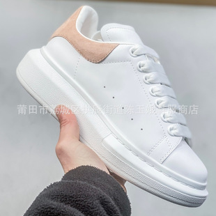 High Version Pure Original McQueen White Shoes Black Leather Velvet Thick-soled All-match Couple's Board Shoes Casual Interior Height-increasing Sports Board Shoes