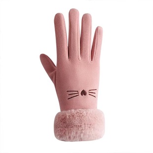 Women's winter velvet gloves fleece-lined warm cold-proof Korean cute touch screen riding driving factory wholesale cycling