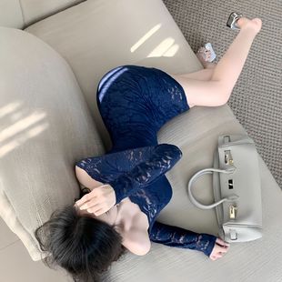 New Style Sex Pajamas Spice Girl Elegant One-character Collar dress Slim-fit Underwear Waistline Hip All-match Short Skirt for Children