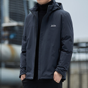 Fashion Men's Cotton Long Sleeve fleece-lined Thickened Jacket Men's All-match Windproof Jacket Warm Youth Cotton Clothes Can be taken off