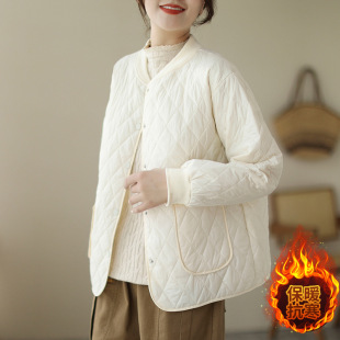 Real shot winter new artistic baseball stand collar short quilted rhombus loose coat top cotton-padded coat cotton-padded coat for women