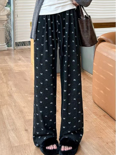 Strict Selection of Glutinous Rice Velvet Bow Yamamoto Pants Women's Autumn Hanging Pants Advanced High Waist Hip Covering Slim Wide Leg Pants