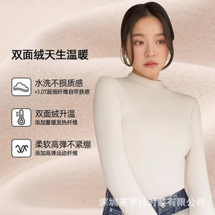 Half-high Collar Velvet Inner Long-sleeved Base Shirt Women's Spring and Autumn New fleece-lined Beautiful Small Shirt Slim-fit Top for Outer Wear