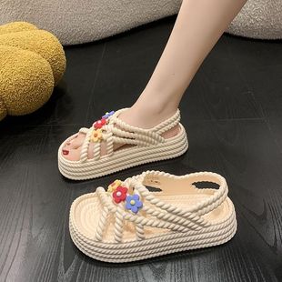Flat sandals versatile women's 2024 this year's popular summer new thick-soled with fairy net red platform shoes