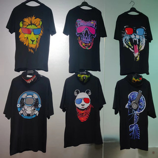 Puru head printing light-emitting LED luminous clothes T-shirt flexible EL cold light source light emitting film men's and women's short sleeve