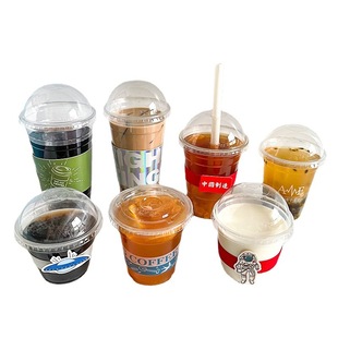 Net red disposable thickened PET cold drink coffee cup with lid milk tea beverage packaging leak-proof transparent plastic ice Cup