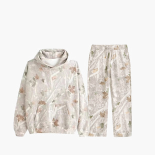 Women's Camouflage Sweatshirt suit 2-piece Camouflage Hoodie Maple Leaf Print Oversized Sweatshirt suit