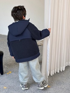 Boys' Winter Thickeneded Ollie Hooded Jacket Quilted Cardigan Trendy Kidsren's Clothing 2024 New Kidsren's Plush Cotton Coat