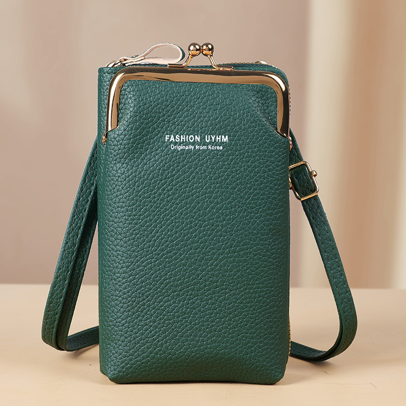Factory wholesale lychee pattern single shoulder crossbody bag, Korean style, solid color, multi-functional mobile phone bag, large capacity small bag for women.