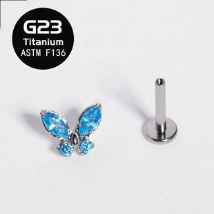 G23 titanium alloy multi-color butterfly ear bone nail 5A set zircon F136 titanium inner tooth lip nail ear nail cross-border wholesale