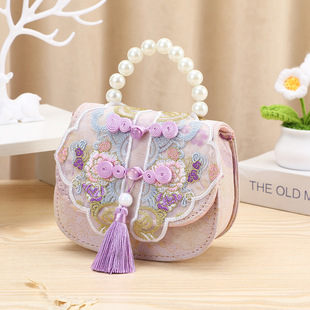 Children's Bag Antique Embroidered Coin Purse High-end Sense Exquisite Little Princess Handbag Pearl Portable Storage Wallet