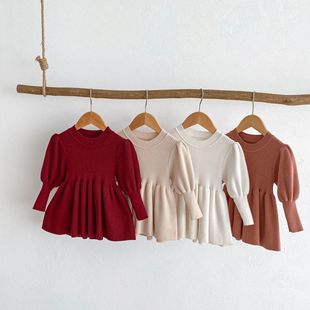 Girls foreign-style sweater 0-5 years old autumn South Korea children's clothing baby girl fashion bubble sleeve knitted top tide AY636