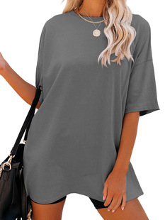 2024 European and American cross-border Women's T-shirt Amazon foreign trade Women's New loose off-shoulder sleeve round neck short sleeve top