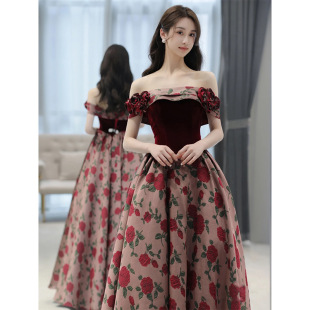 Off-shoulder toast dress bride high-grade 2024 new wedding dress escape princess engagement dress long