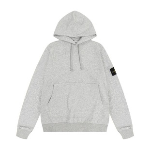 Stone European and American stone long sleeve cross-border terry fleece-lined hooded sweater pullover solid color badge men's and women's lovers island