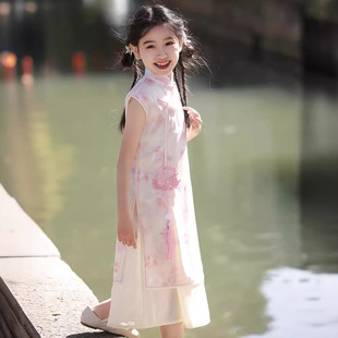 Летнее платье Cheongsam без рукавов для девочек, платье Cheongsam для маленьких девочек, платье в китайском стиле в стиле ретро, ​​элегантное платье принцессы для маленьких девочек