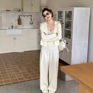 Lace Sweatshirt suit Women's Spring 2025 New Super Fire Casual Sports Fried Street High-end Wide-leg Pants Two-piece Set