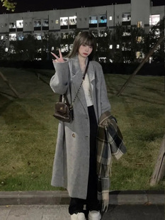 Gray woolen coat for women 2023 autumn and winter New Hepburn style Korean style popular small high-grade woolen coat