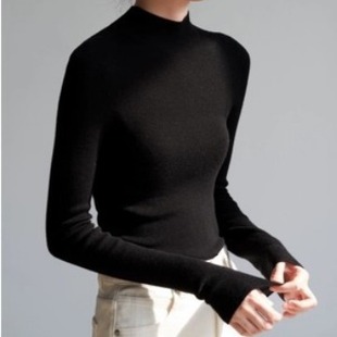 Seamless One-piece Wool Base Shirt Women's Autumn and Winter Half-high Collar Inner Top Elegant Commuter Tight Sweater Knitwear