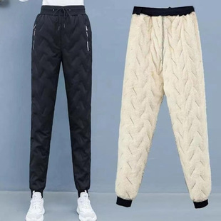 Source Factory [Large in stock] Winter Tide Brand fleece-lined Thickened Cotton Pants Down Cotton Pants Windproof Waterproof Warm Sheep